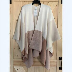 New: OS Women's Oversized Cream & Beige Plaid Ruana Sweater